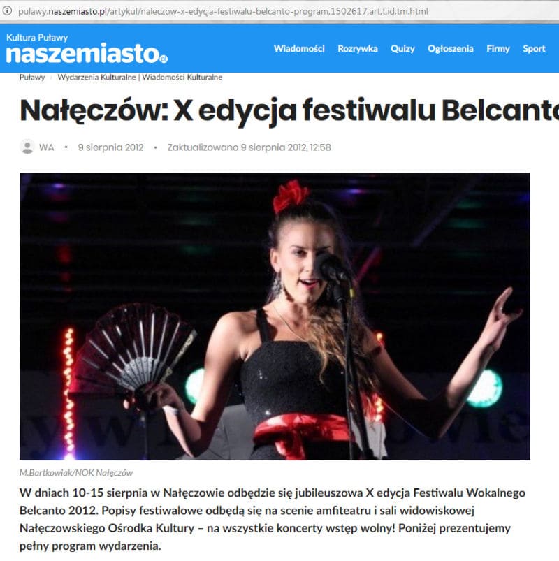 Kultura Puławy Nasze Miasto Festiwal Bel Canto