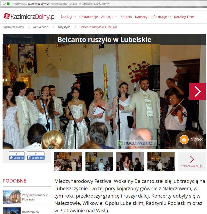 Kazimierz Dolny Belcanto Festiwal Lublin Radzyn Opole